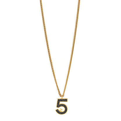 Chanel Metal Enamel Denim CC No 5 Necklace Gold Blue 1 of 6