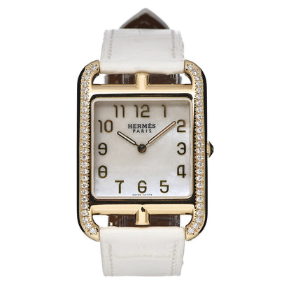 Hermes 18K Yellow Gold Alligator Diamond Bezel Mother of Pearl 29mm Cape Cod Quartz Watch Blanc 1 of 10