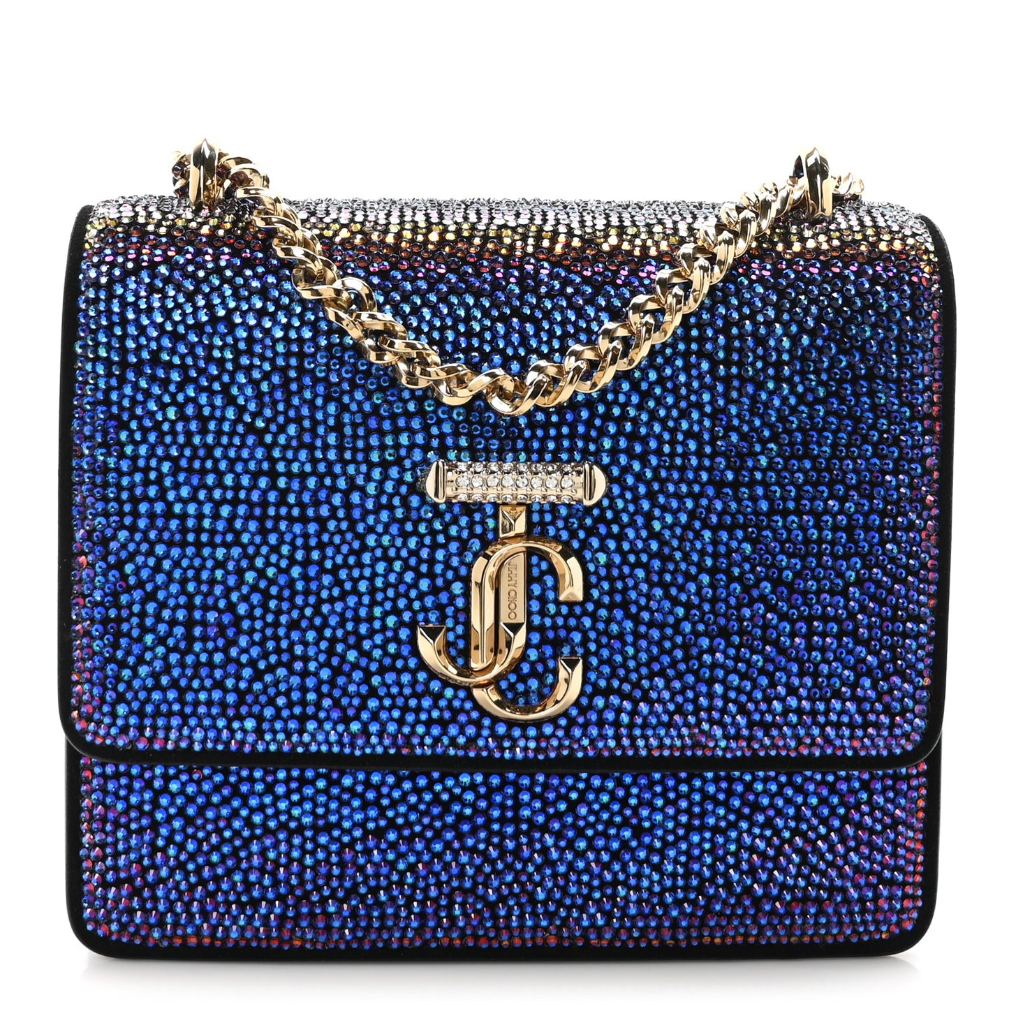 Suede Crystal Varenne Chain Shoulder Bag Black Ultraviolet