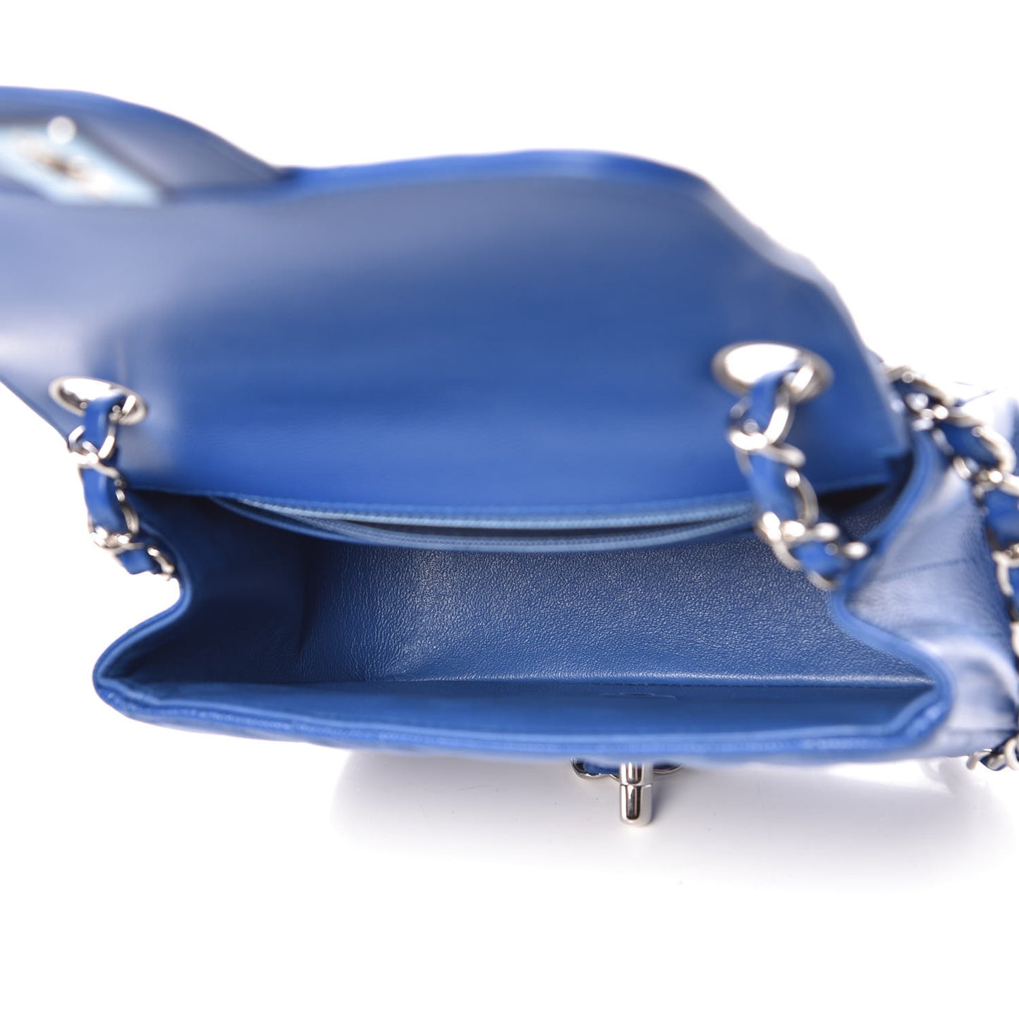 Caviar Chevron Quilted Mini Square Flap Blue