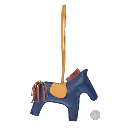 Hermes Milo Lambskin Grigri Rodeo Horse Bag Charm GM Bleu de Malte Cornaline Jaune D'Or 2 of 4