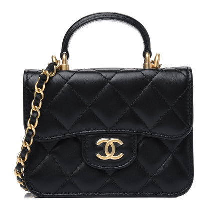 Chanel Lambskin Quilted Top Handle Flap Coin Purse With Chain Black 1 of 5