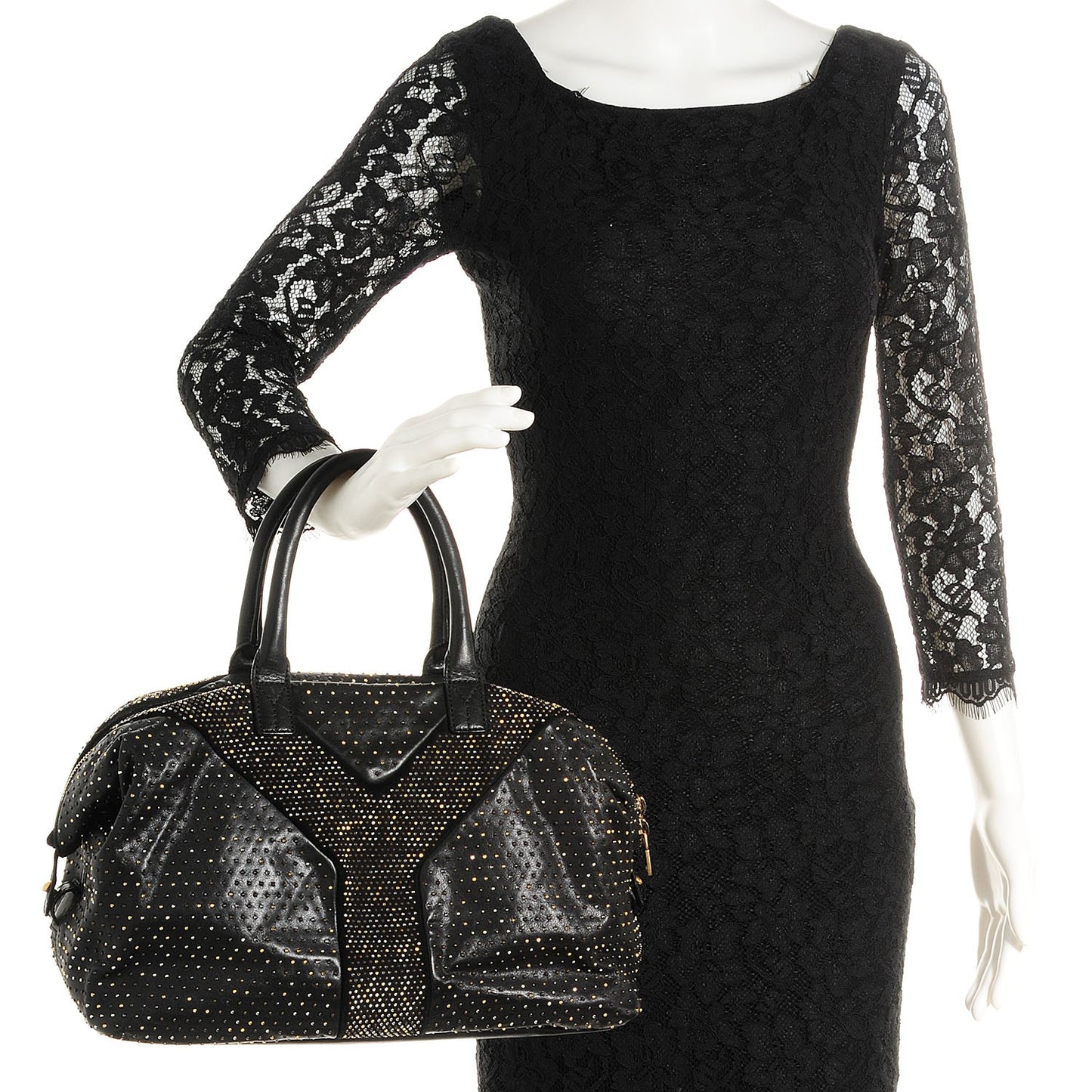 Calfskin Rock Studded Easy Sac Black