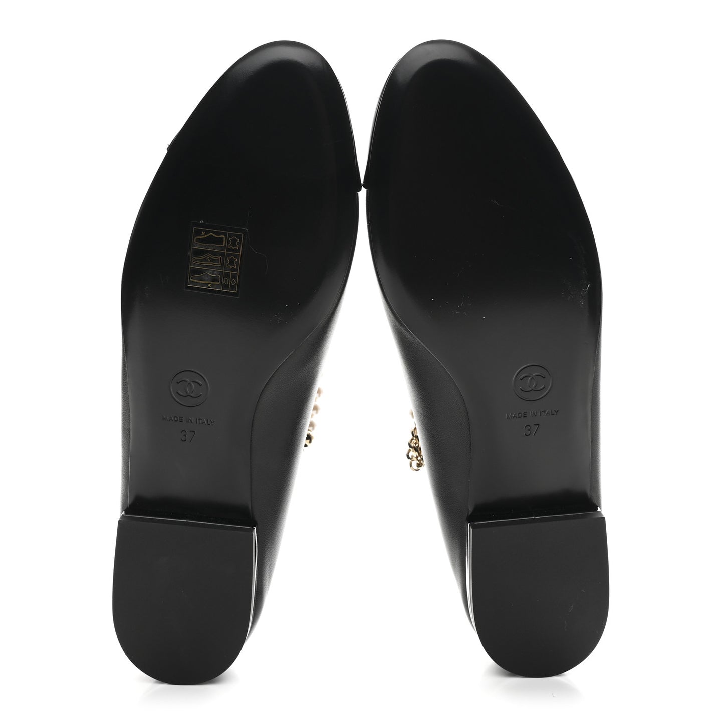 Shiny Lambskin Pearl Cap Toe Ankle Chain Ballerina Flats 37 Black