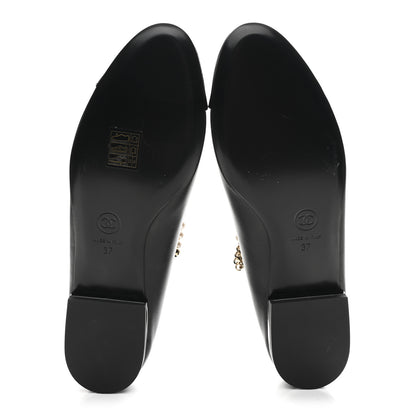 Chanel Shiny Lambskin Pearl Cap Toe Ankle Chain Ballerina Flats 37 Black 6 of 10