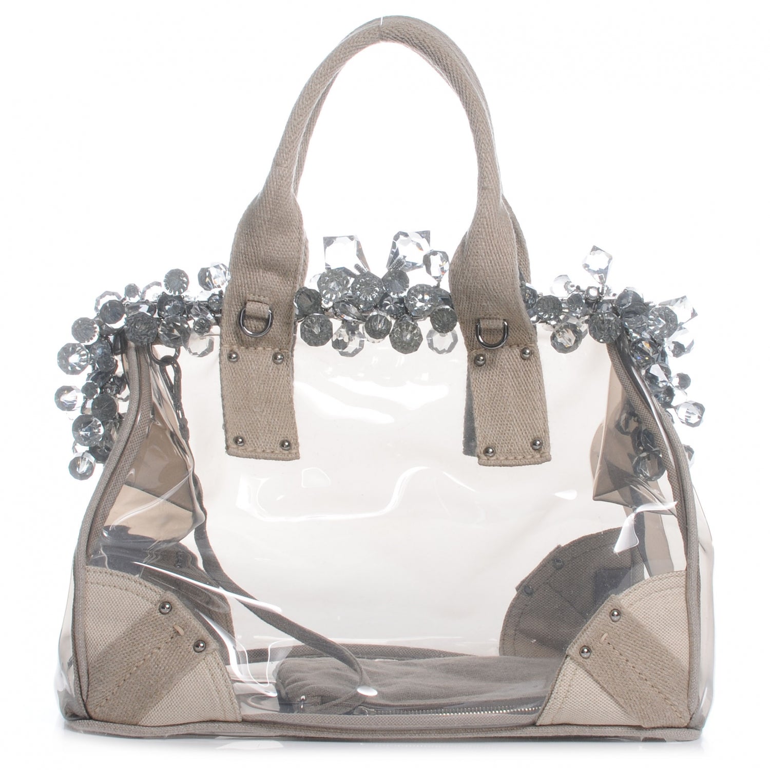 Prada Canvas Plexiglass Frame Crystal Cluster Bag Naturale 1 of 7