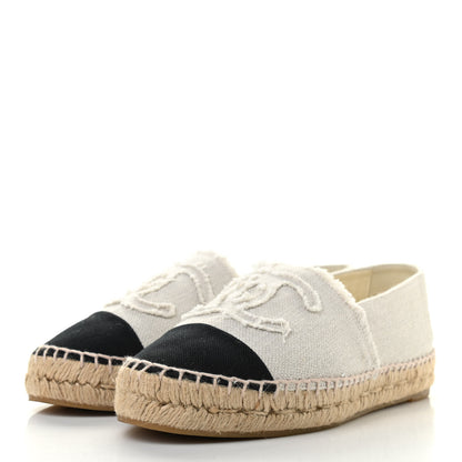 Chanel Linen CC Espadrilles 38 Ecru Black 3 of 9