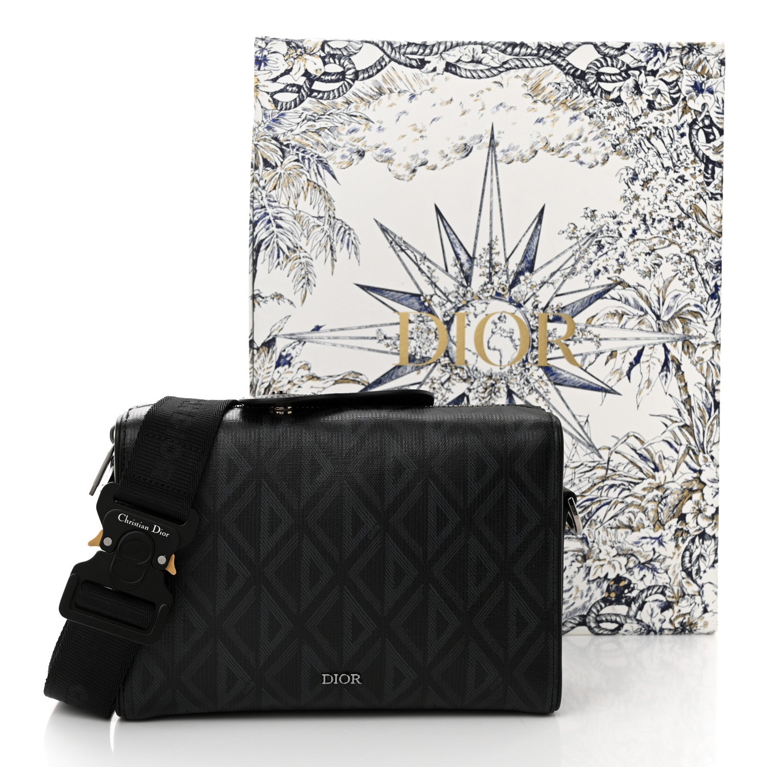 Christian Dior Coated Canvas CD Diamond Lingot 22 Bag Black