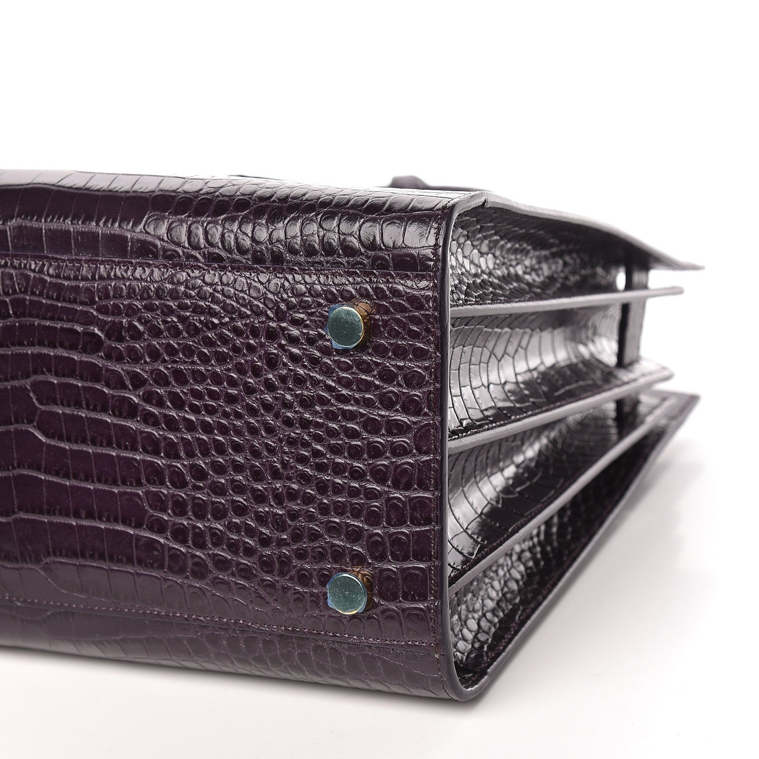 Saint Laurent Calfskin Crocodile Embossed Small Sac De Jour Prune 11 of 11