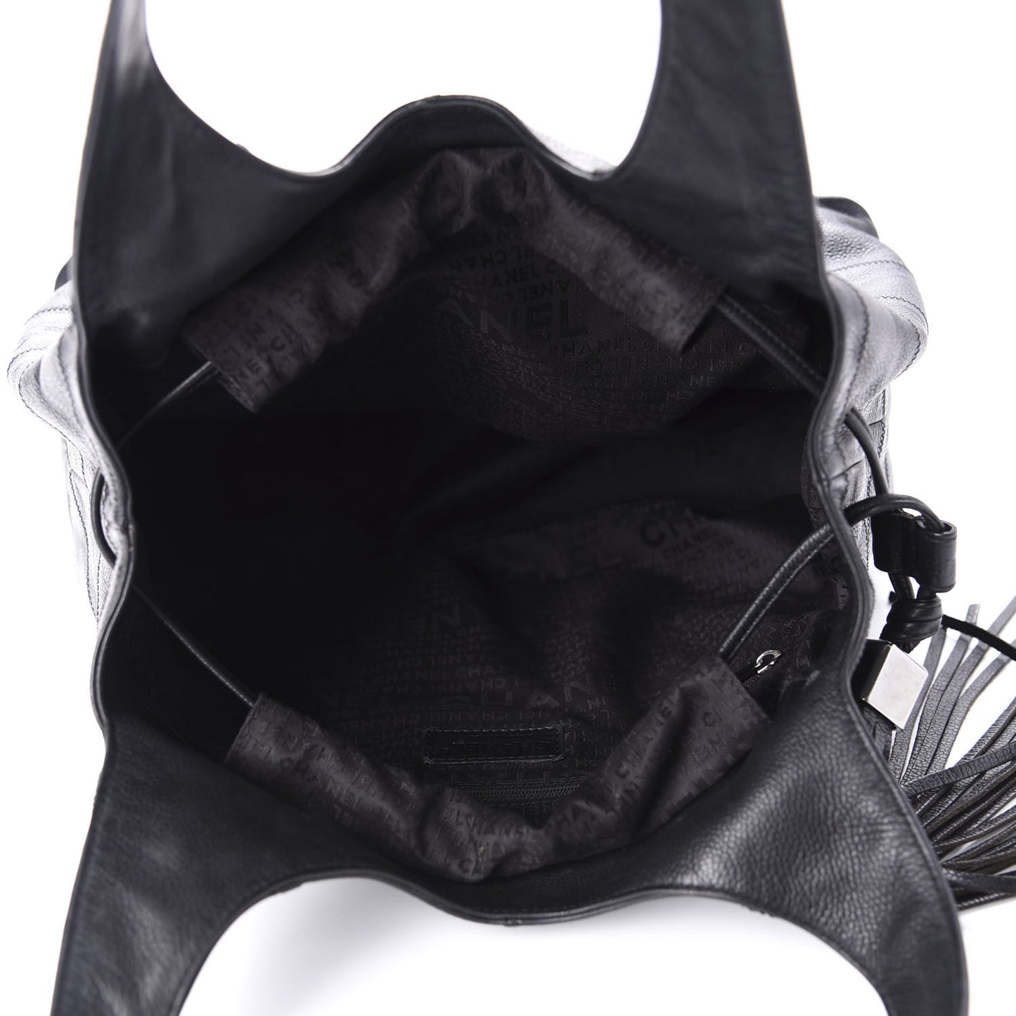 Calfskin Square Stitched Tassel Bag Black