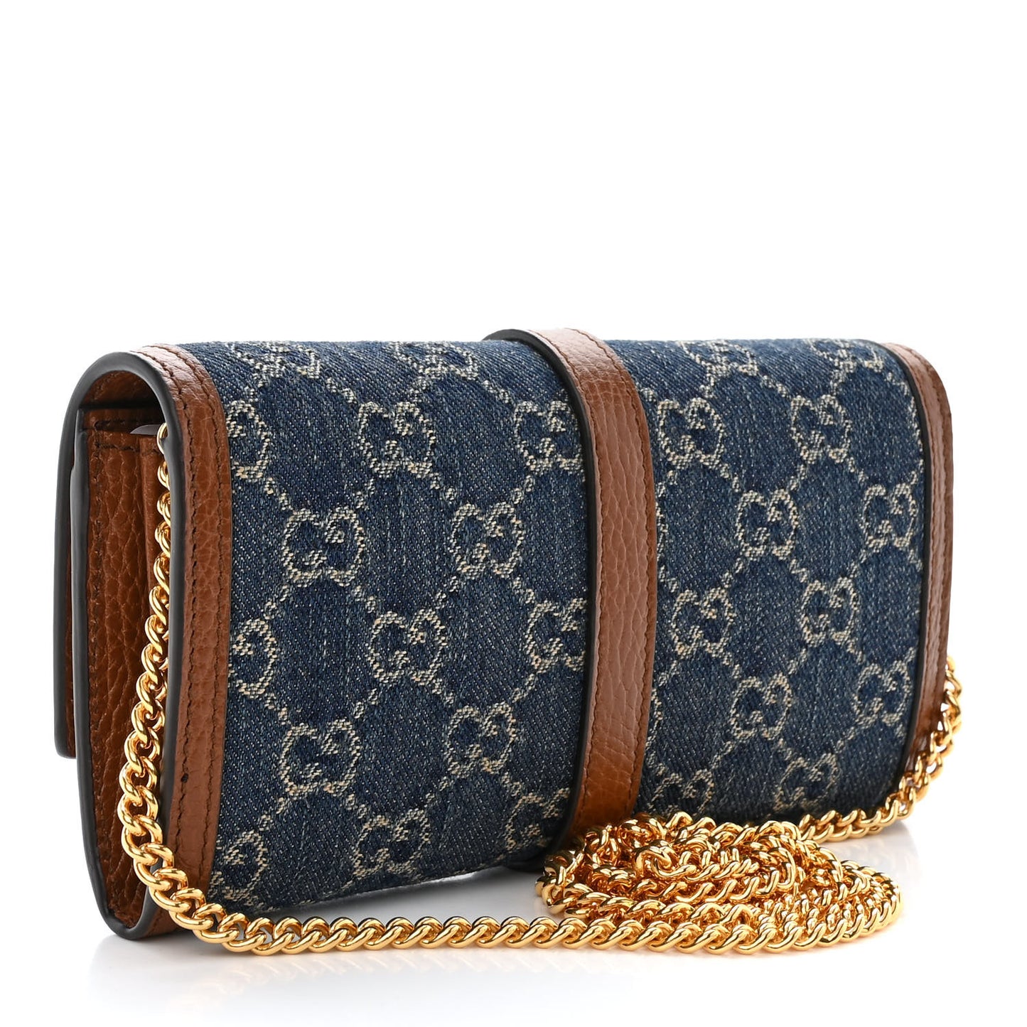 New Denim GG Monogram Jackie 1961 Chain Wallet Blue Tea Cuir