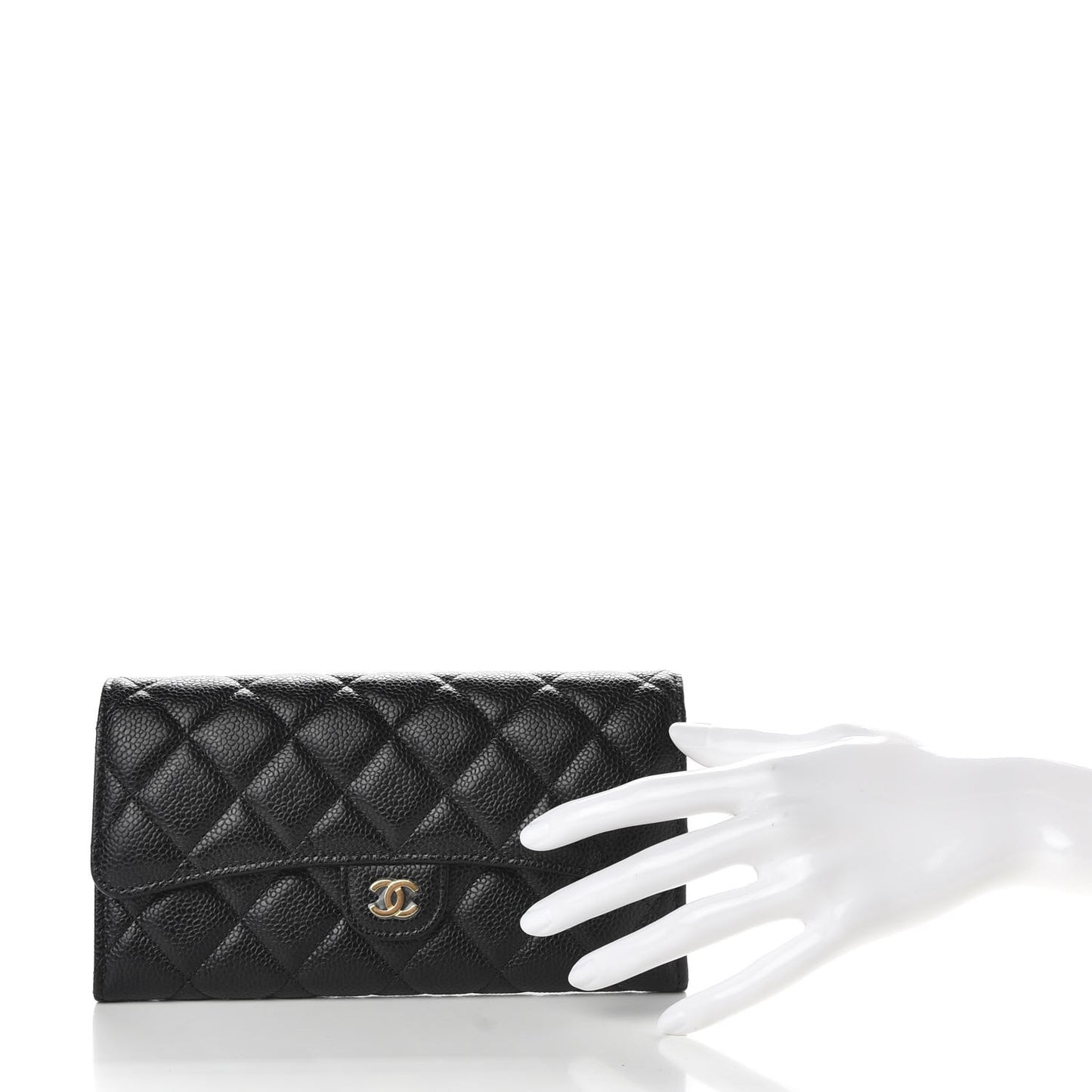 Caviar Quilted Large Gusset Flap Wallet Black
