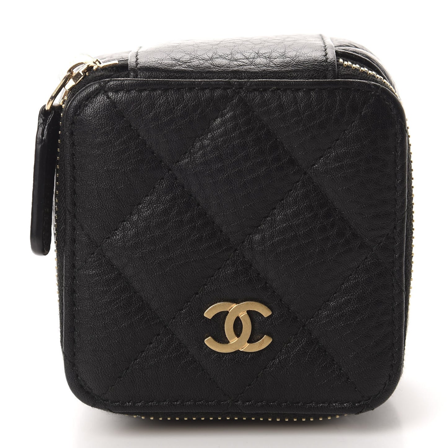 Calfskin Quilted Jewelry Travel Case Black