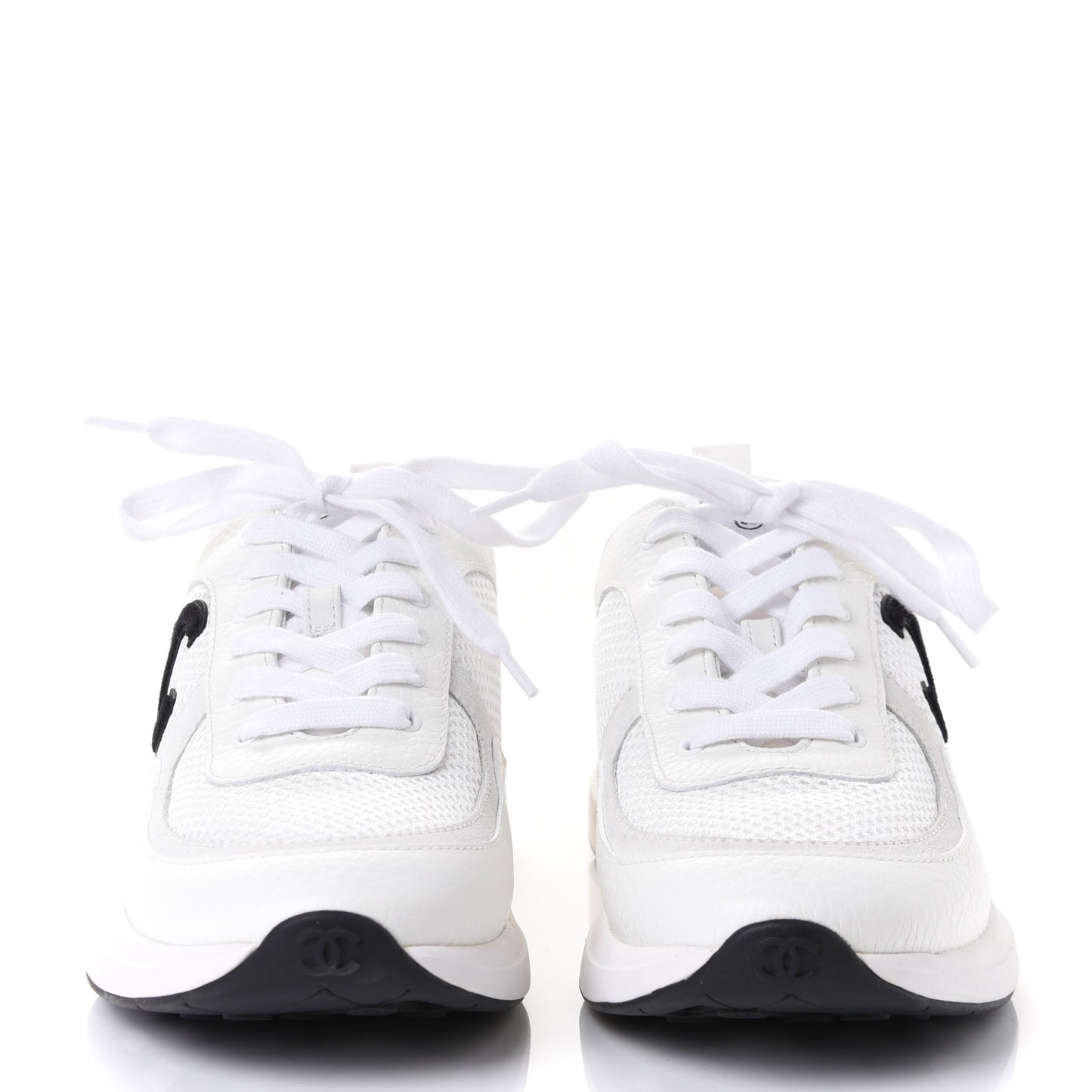 Calfskin Mesh Lycra Suede Womens Logo Sneakers 37.5 White