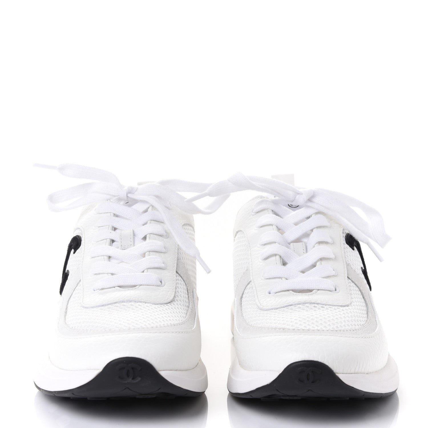 Chanel Calfskin Mesh Lycra Suede Womens Logo Sneakers 37.5 White 3 of 20