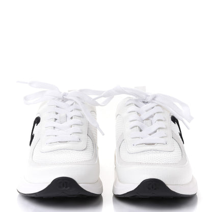 Chanel Calfskin Mesh Lycra Suede Womens Logo Sneakers 37.5 White 3 of 20