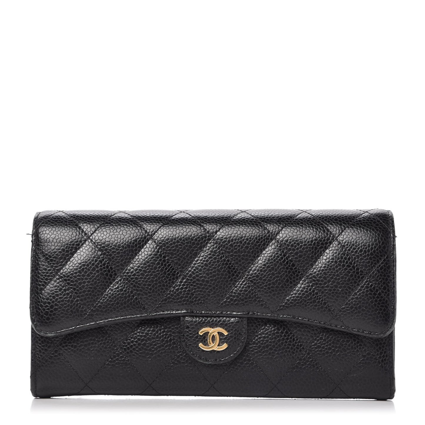 Caviar Quilted Large Gusset Flap Wallet Black