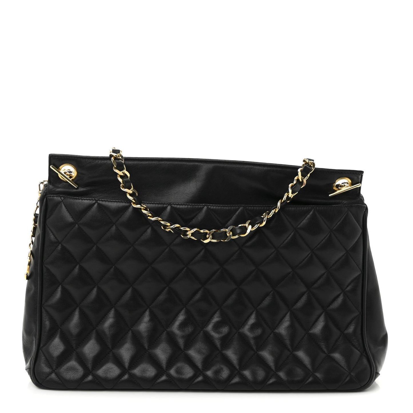 Lambskin Quilted Shopping Tote Black