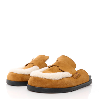 Hermes Suede Goatskin Shearling Go Mules 37.5 Beige Kraft Ecru 3 of 8