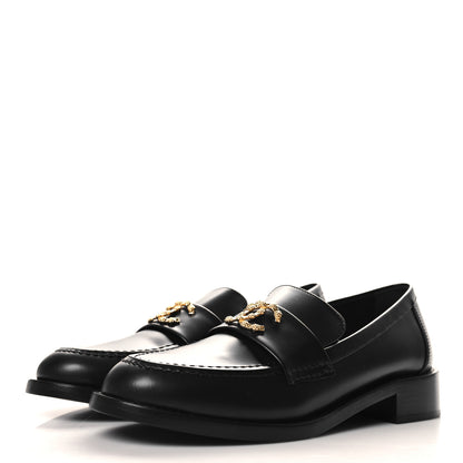Chanel Calfskin Camellia CC Loafers 40 Black 4 of 9