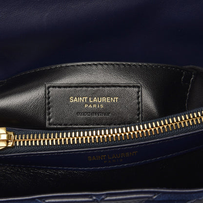 Saint Laurent Calfskin Suede Matelasse Chevron Monogram Medium College Bag Marine 8 of 9