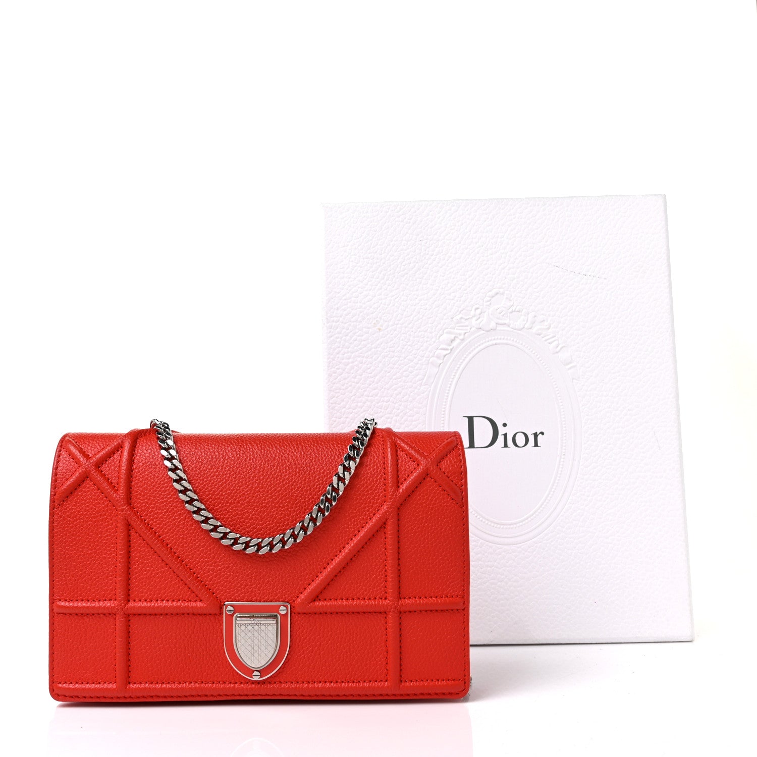 Christian Dior Grained Calfskin Diorama Wallet on Chain Pouch Rouge Vif 8 of 8