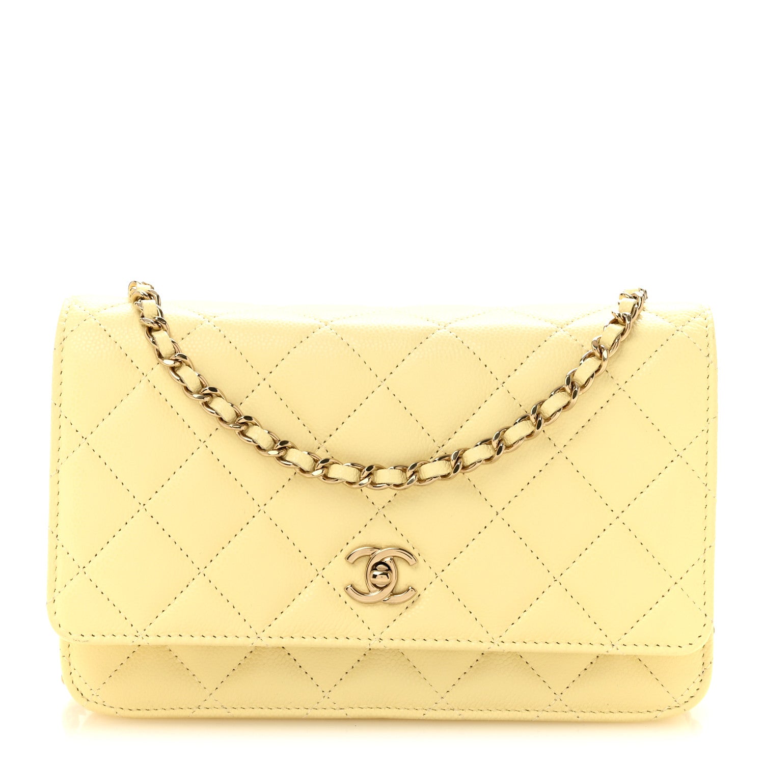 Chanel Caviar Quilted CC Turn Lock Wallet On Chain WOC Light Yellow 1 of 12