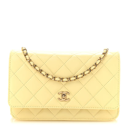 Chanel Caviar Quilted CC Turn Lock Wallet On Chain WOC Light Yellow 1 of 12