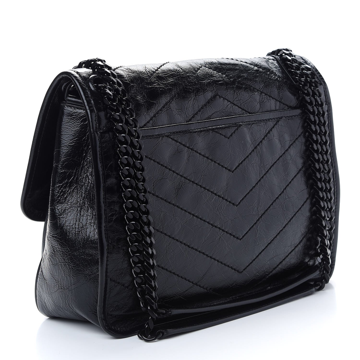 Saint Laurent Crinkled Calfskin Matelasse Monogram Medium Niki Chain Satchel Black 3 of 8