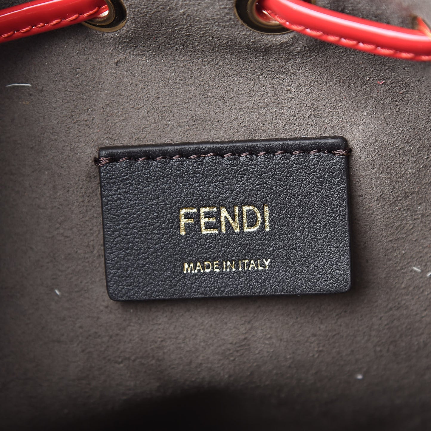 Vitello Vernice Mou F is Fendi Karligraphy Embossed Mini Mon Tresor Bucket Bag Rosso Cardinale