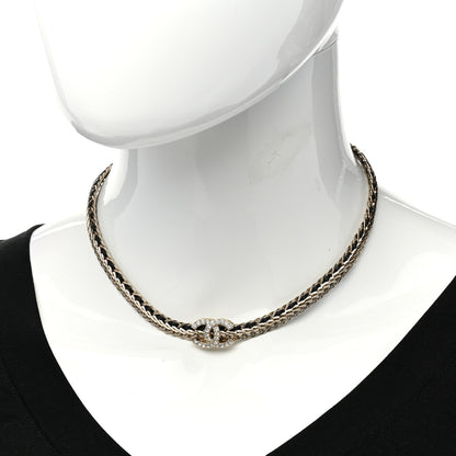Chanel Metal Lambskin Crystal Chain CC Necklace Black Gold 2 of 6