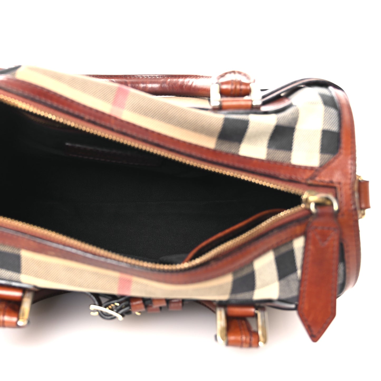House Check Bridle Calfskin Medium Alchester Bowling Bag Dark Tan
