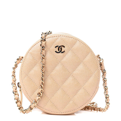 Chanel Iridescent Caviar Quilted Round Clutch With Chain Beige 1 of 10