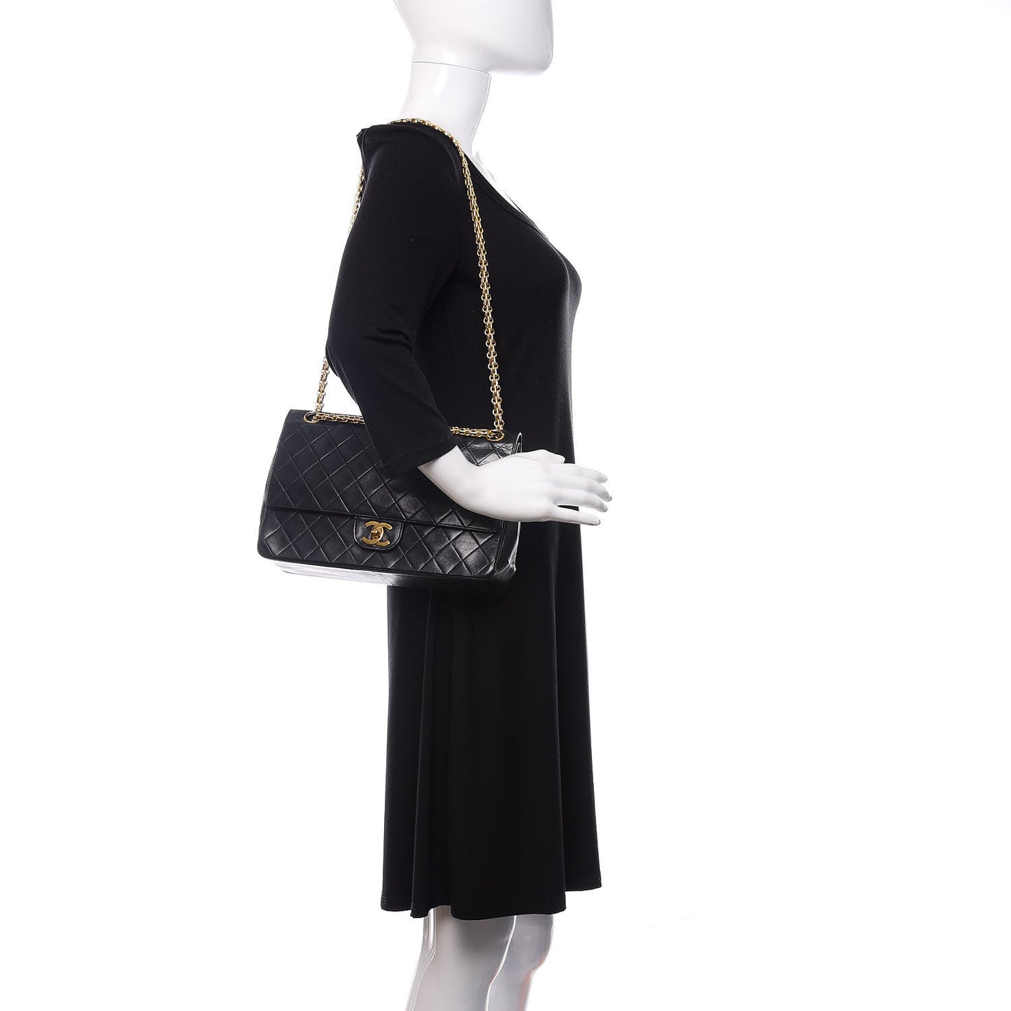 Lambskin Quilted Medium Double Flap Black
