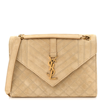 Saint Laurent Suede Mixed Matelasse Triquilt Medium Monogram Envelope Satchel Sea Salt 1 of 10