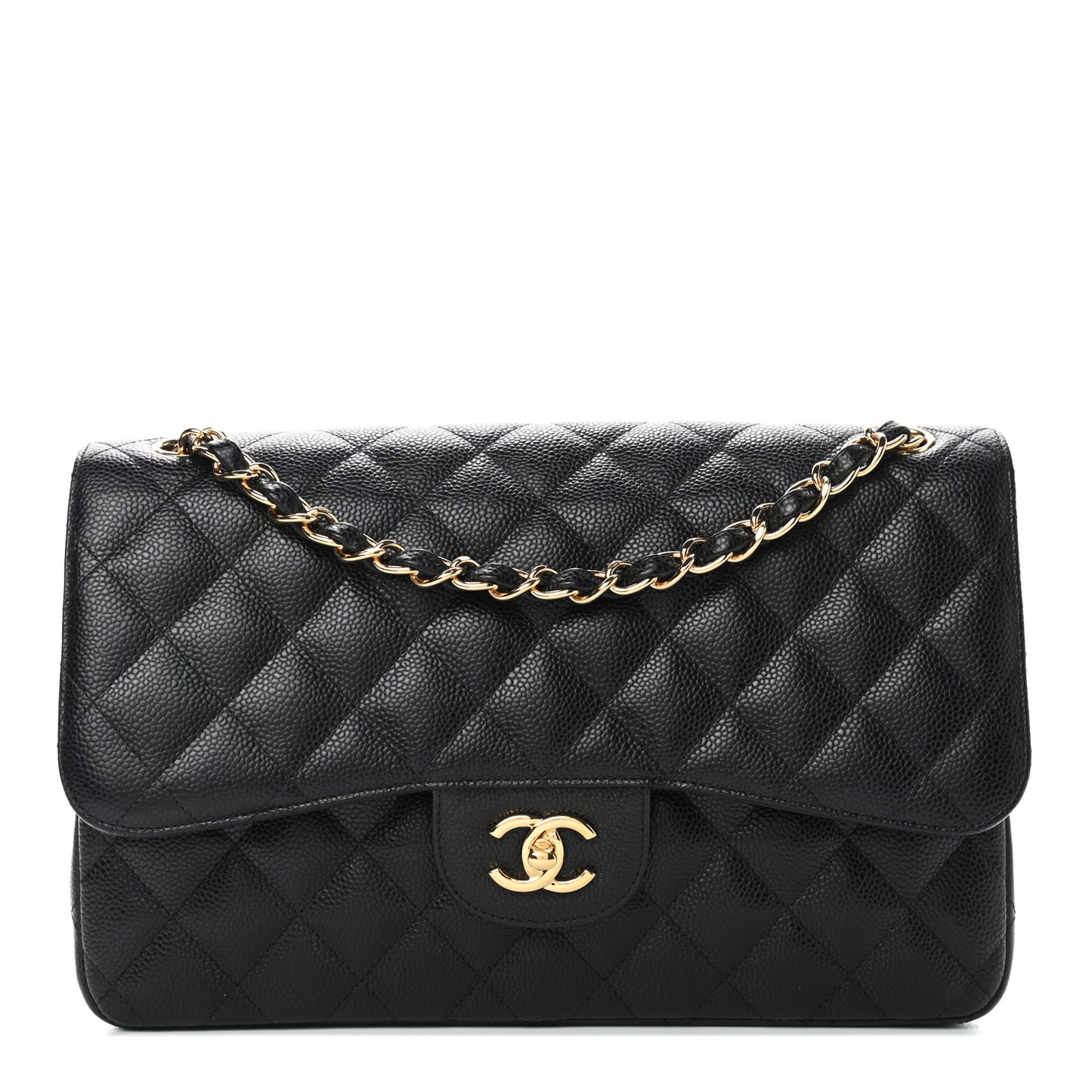 Caviar Quilted Jumbo Double Flap Black