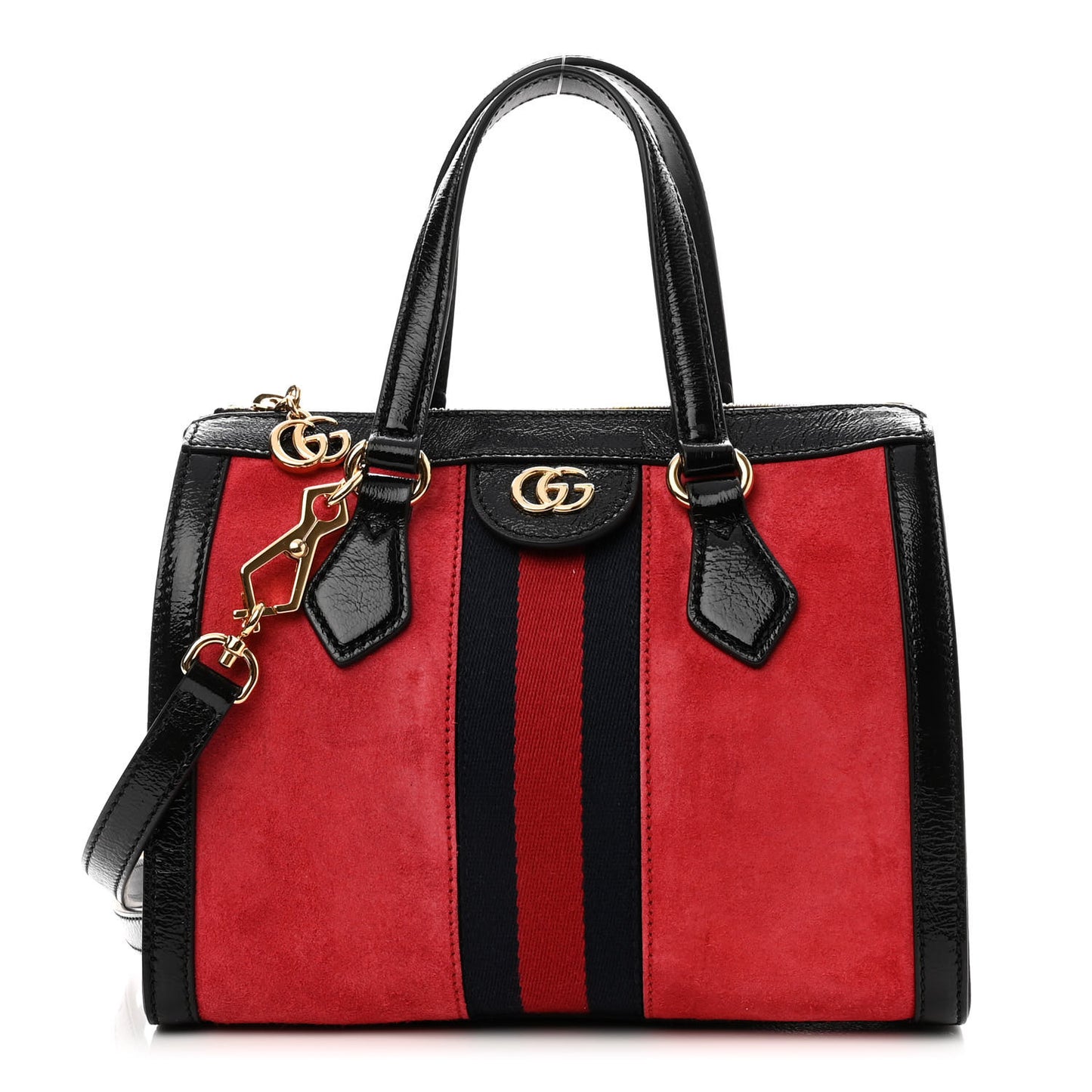 Suede Patent GG Web Small Ophidia Tote Bag Red