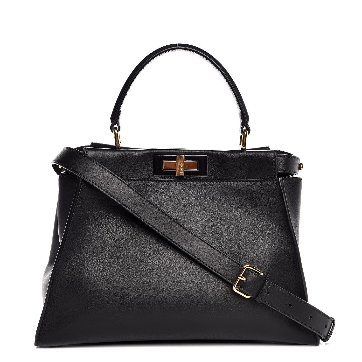 Fendi Vitello Seta Shiny Nappa Medium Peekaboo Iconic Satchel Black 1 of 9