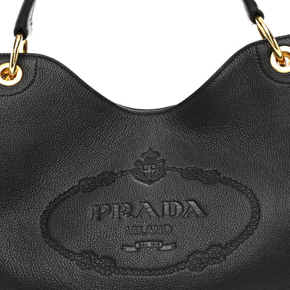Prada Vitello Phenix Embossed Logo Hobo Black 8 of 10