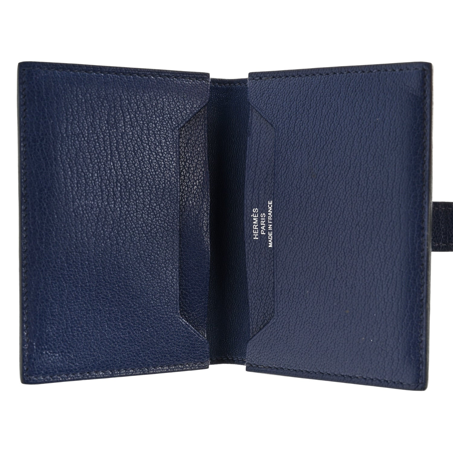 Hermes Chevre Mysore Bearn Card Holder Wallet Bleu Encre 5 of 7