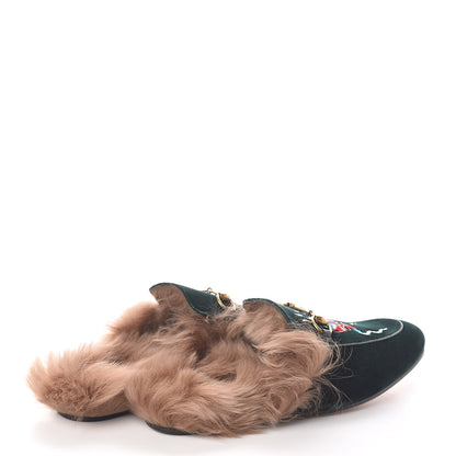 Gucci Velvet Fur Dragon Embroidered Mens Princetown Slippers 11 Zaffre Dark Zaffre 4 of 8