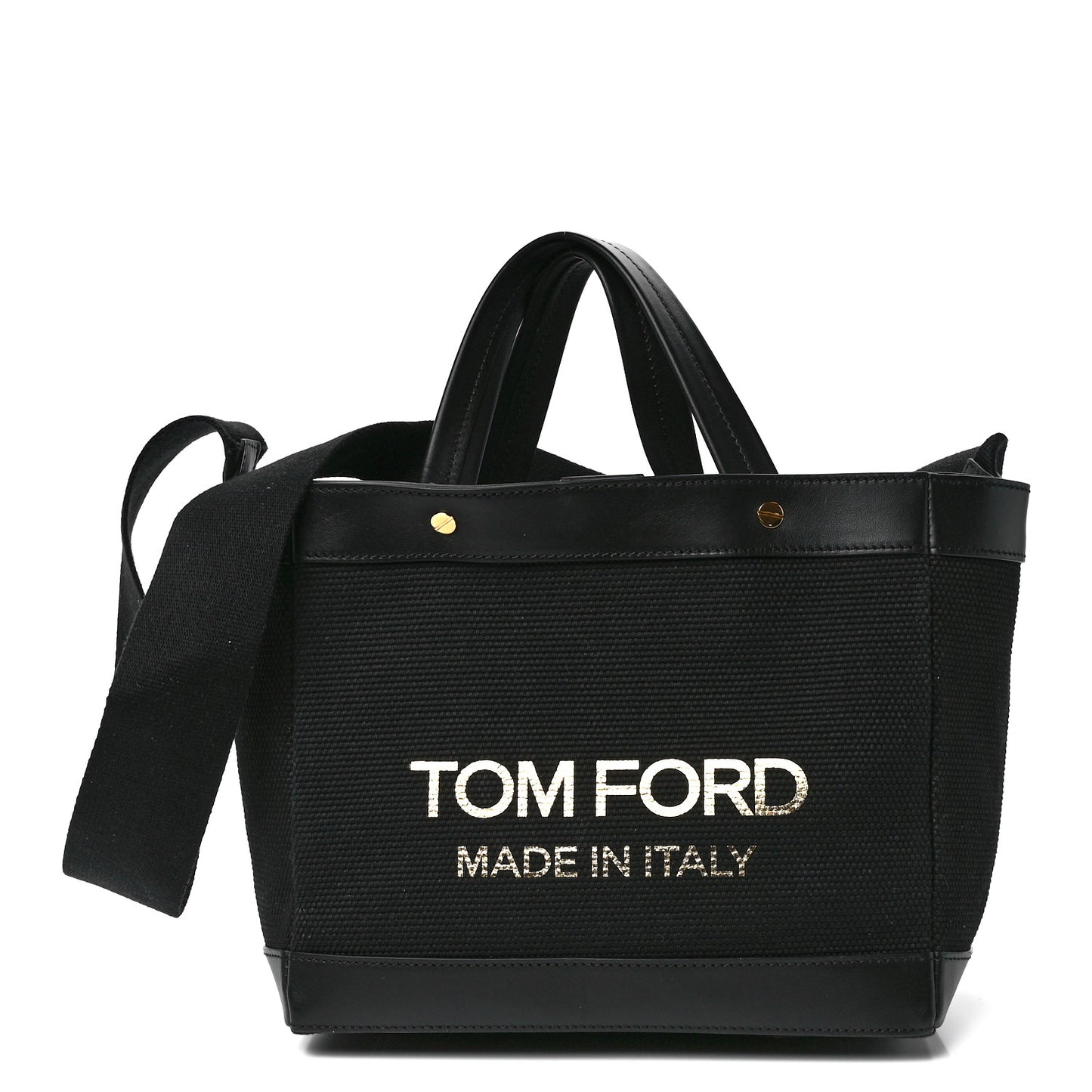 Canvas Calfskin Mini Logo Tote Black