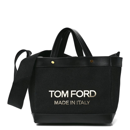Tom Ford Canvas Calfskin Mini Logo Tote Black 1 of 10