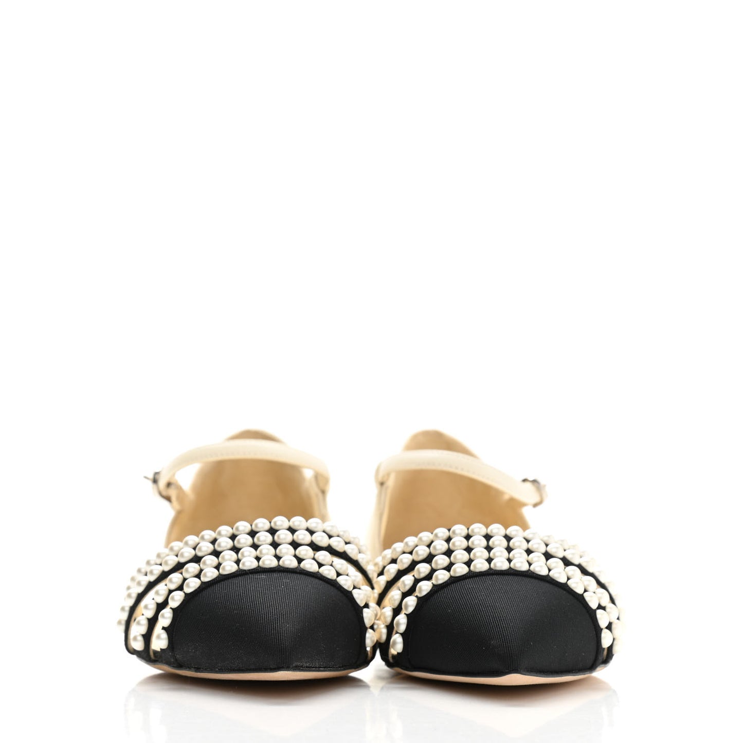 Lambskin Grosgrain Pearl Slingbacks 37 White Black