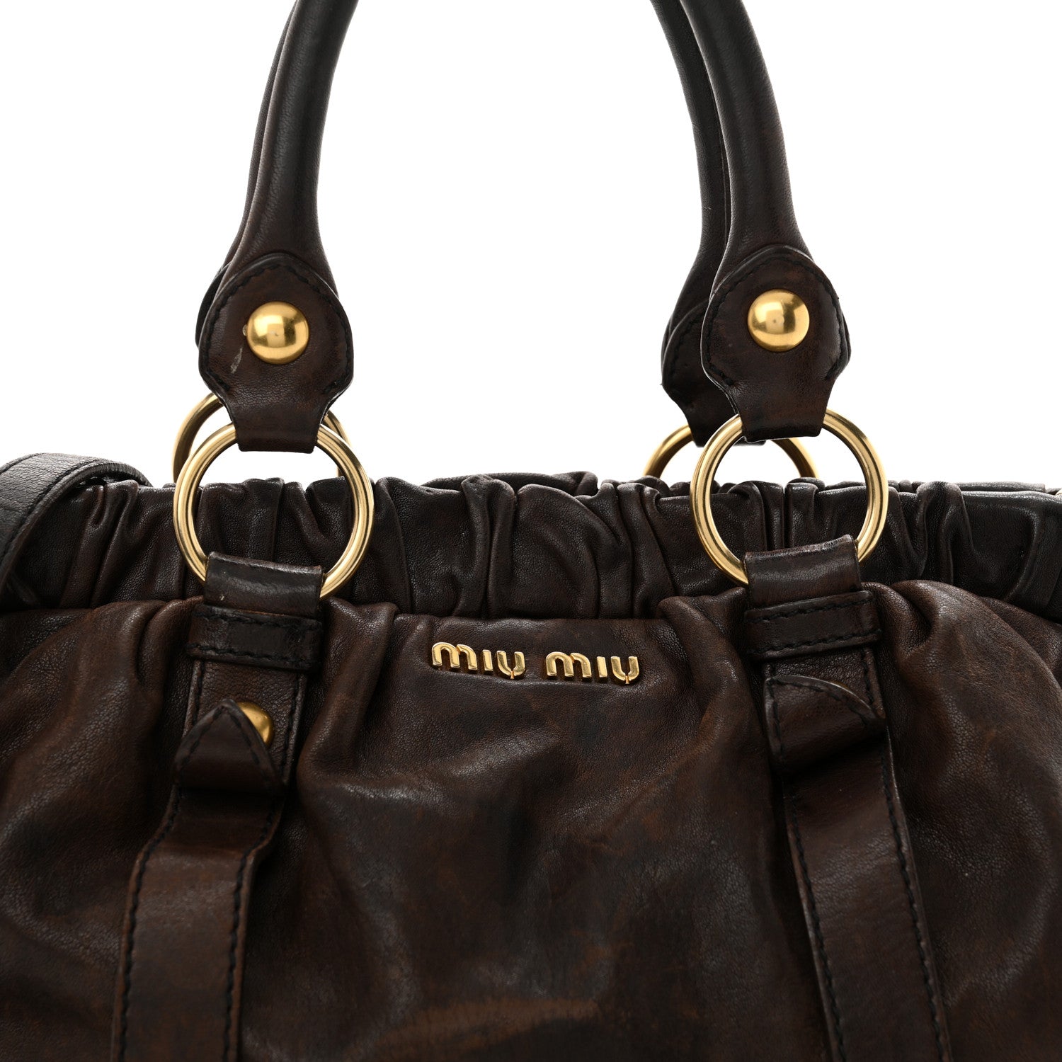 Miu Miu Vitello Lux Gathered Tote Brown 7 of 15