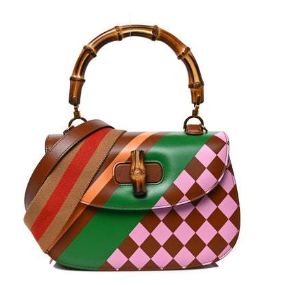 Gucci Calfskin Geometric Print Medium Bamboo 1947 Top Handle Bag Brown 2 of 15
