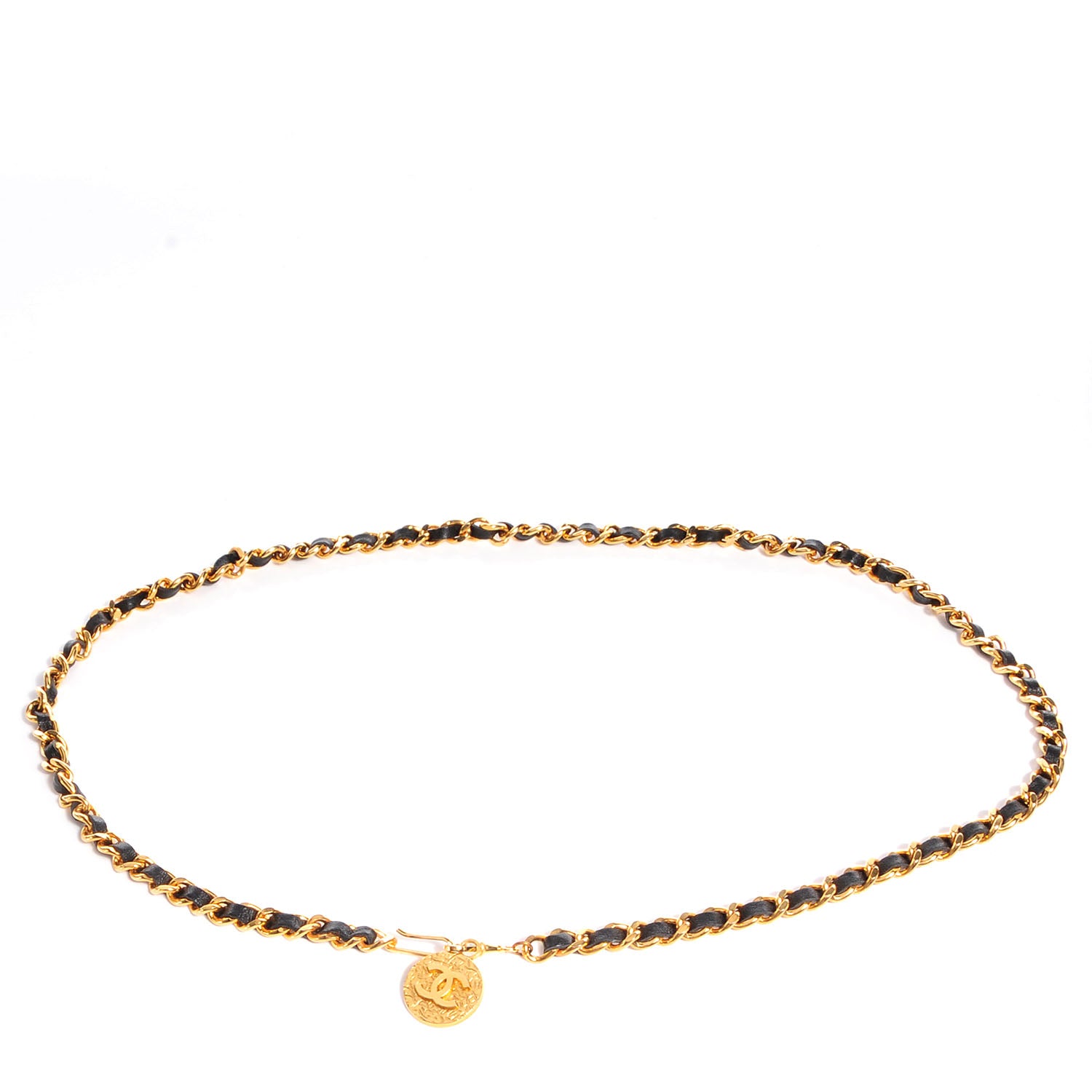 Chanel Leather Gold Chain Link CC Medallion Belt Black 1 of 6