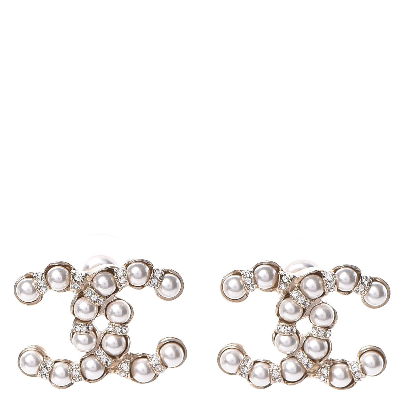 Pearl Crystal CC Earrings Gold