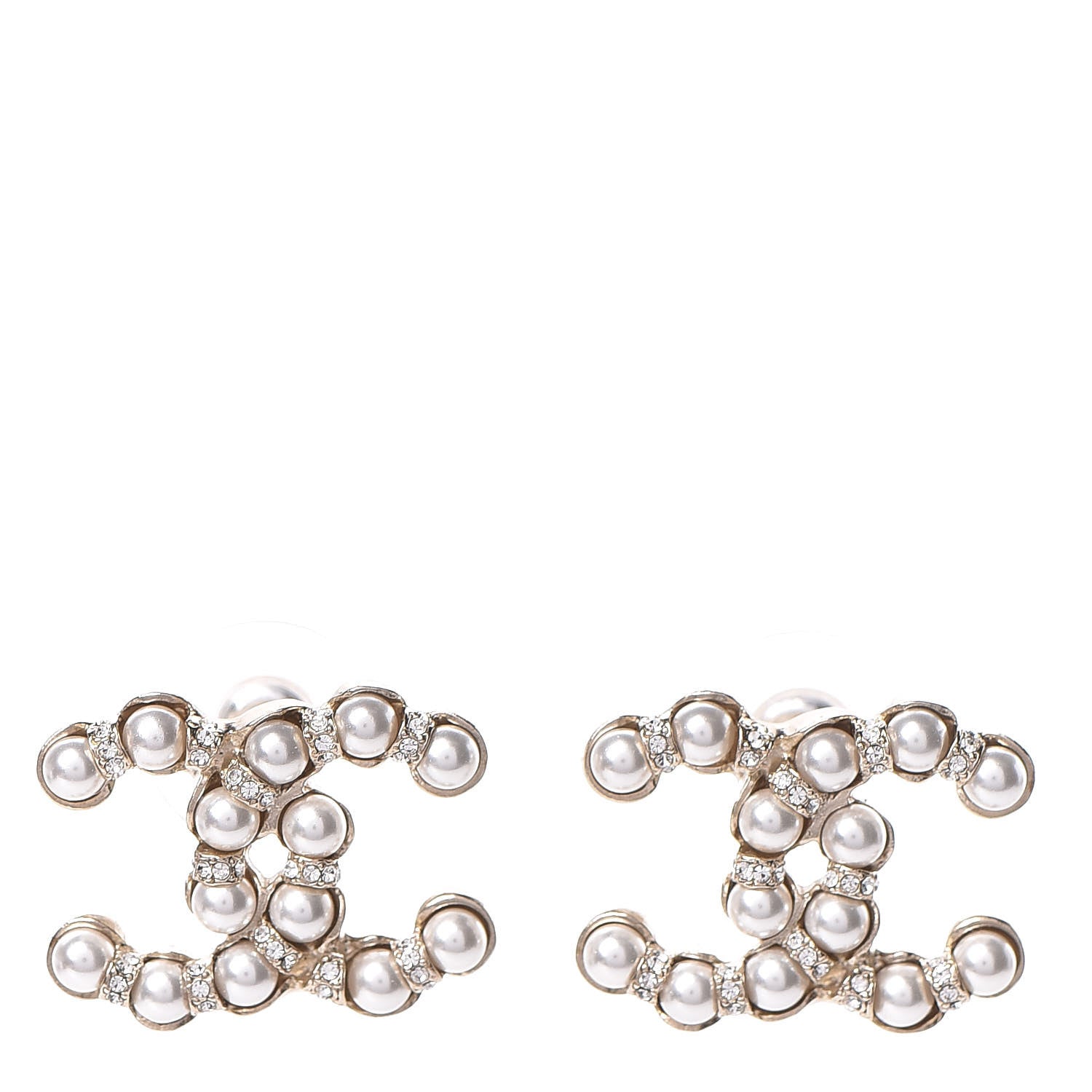 Chanel Pearl Crystal CC Earrings Gold 1 of 5
