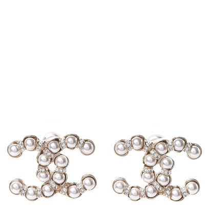 Chanel Pearl Crystal CC Earrings Gold 1 of 5